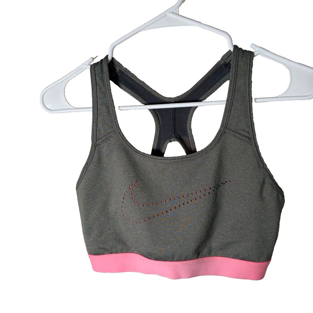 Nike Sports Bra Women's Large Gray Pink Round Neck Athletic Dri-Fit Racerback
